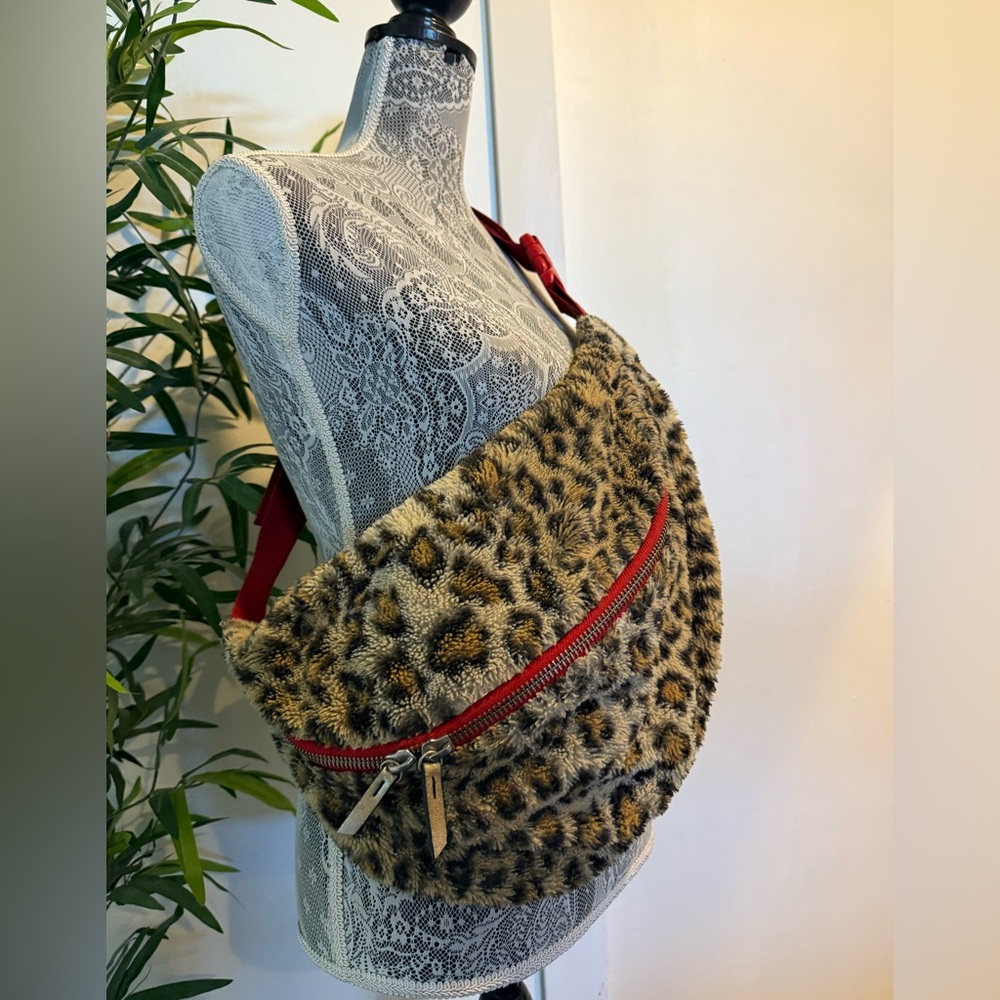 Levi's Leopard Faux Fur Crossbody Bag with Red Trim
